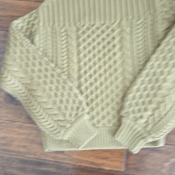 Proenza Schouler White Label Chunky Cable Bell Sleeve Crop Sweater Tan/Gold XS